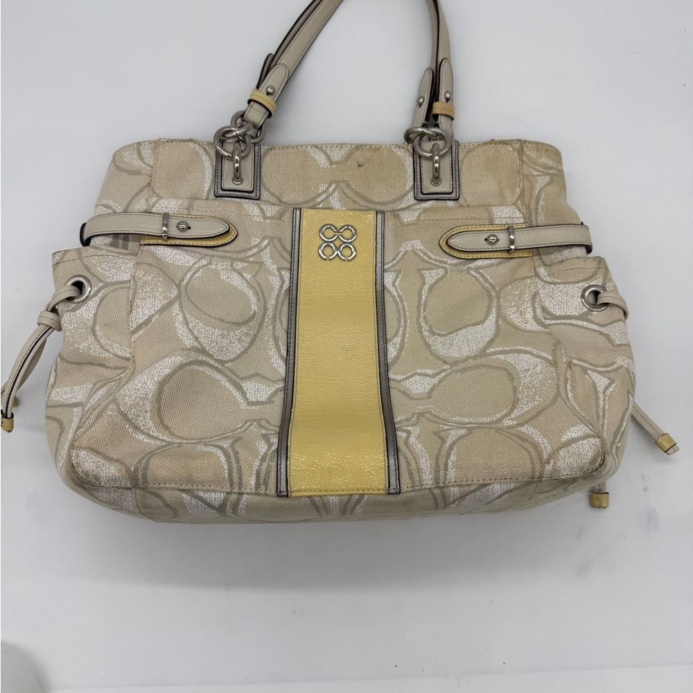 Coach Beige and Yellow Signature Tote